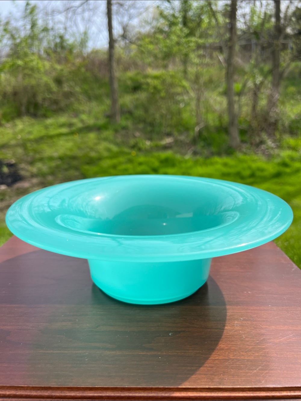 RARE Art Deco Northwood Blue Jadeite Uranium Glass Centerpiece Fruit Bowl USA